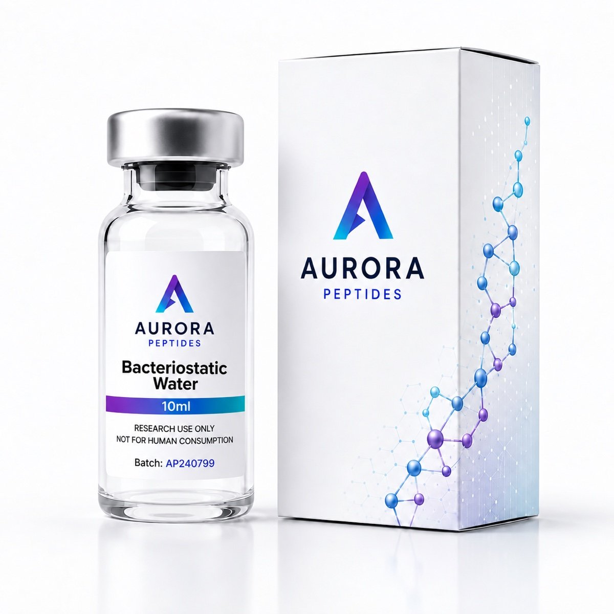 Aurora vial and box on a white studio background